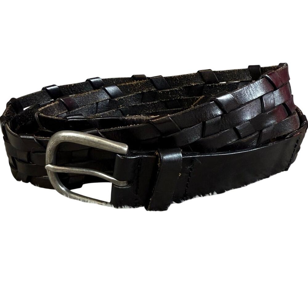 J. Jill Genuine Leather Braided Belt M L Medium Large Dark Brown